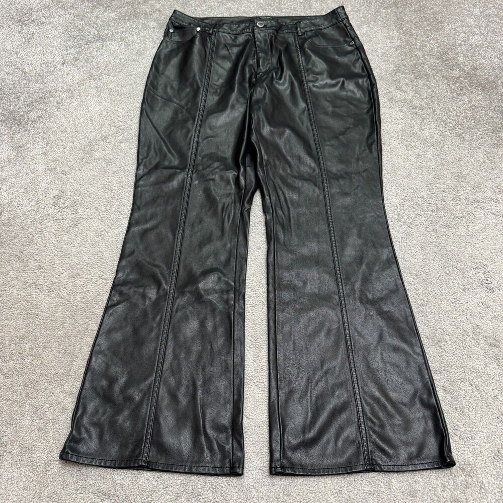 Marc New York Andrew Marc Womens 16 Black Faux Leather Flare Wide Leg Pants